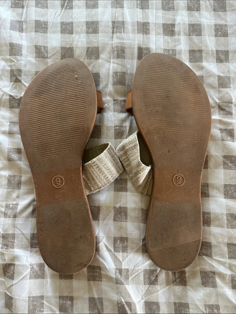 Universal Thread Brown Leather Slide Sandals with Cream Fabric Strap